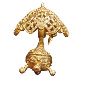 OTC Signed Tiffany Style Lamp Brooch, Vintage, Gold-tone.  No flaws or d…